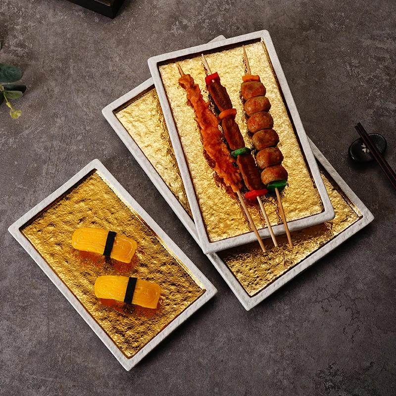 Talíř na sushi v japonském stylu Kreativní špičkové grilovací keramické talíře Retro lehký luxusní podnos na občerstvení Vynikající domácí nádobí