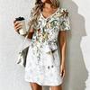 Sommer Mode Damen V-Ausschnitt Ölgemälde Blumen Print Kleid Sex Kurzer Rock Kleider
