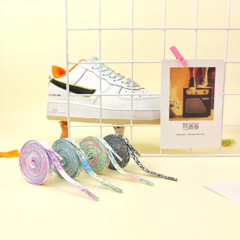 Cordones de Leopardo para Zapatillas AF1/AJ Estampado Colorido Tie-dye Degradado Banda de Goma para Cordones de Zapatos Hombres Mujeres Lona Cuerdas Deportivas