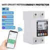 WiFi Smart Energy Meter AC 63A 80-300V WiFi Smart Earth Leakage Over Under Voltage Protector Relay Device Switch Breaker Energy Power kWh Meter Smart