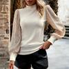 Womem Herbst Winter Halb Hoher Kragen Langarm Pailletten Panel Stricken Top Einfarbig Pullover