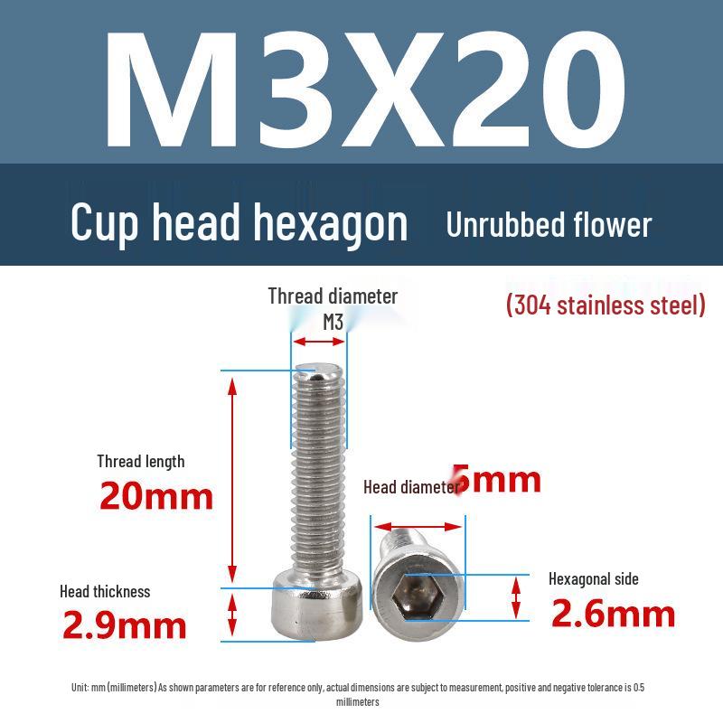 Yigu 304 Stainless Steel Socket Head Cap Screw, M2-M6 Cylindrical Head, Full Thread, Non-Knurled