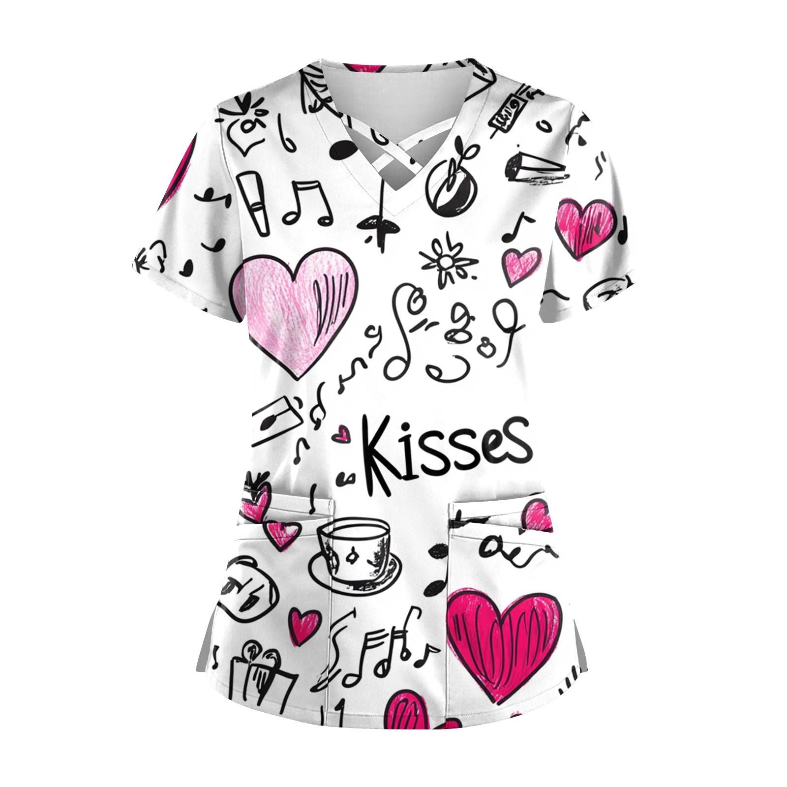 

Женский топ с коротким рукавом и V-образным вырезом, принтом ко Дню святого Валентина, карманом Dry-nurse XXXXXL