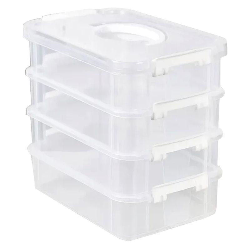 

ABWR-Extra Large 4-Tier Stackable Storage Box With Lid Clear Plastic Organizer Building Block Storage Box білий
