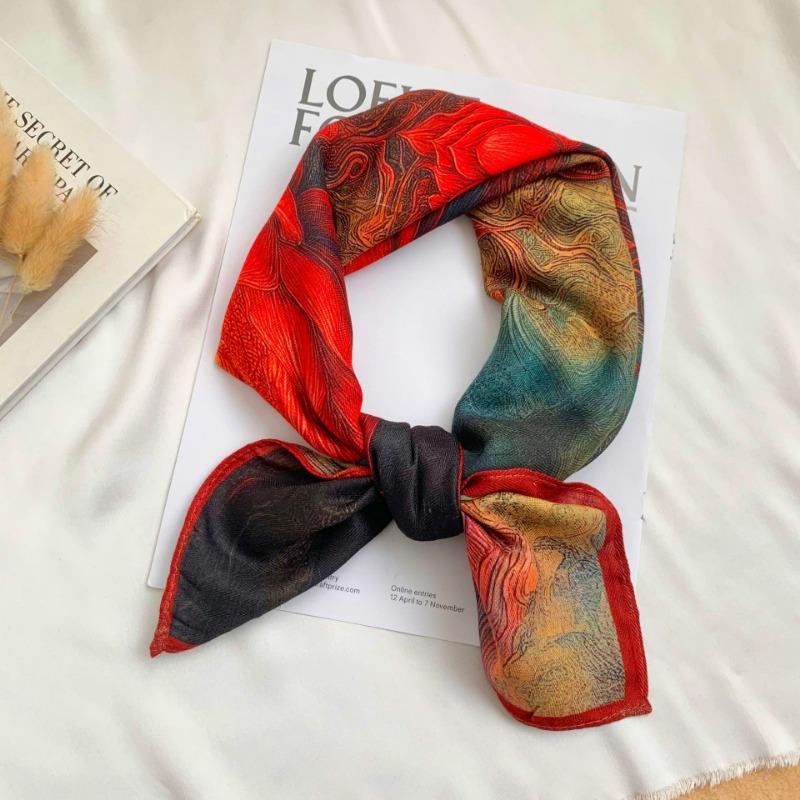 Square scarf new neck scarf scarf small shawl travel bag headscarf versatile cashew flower silk scarf