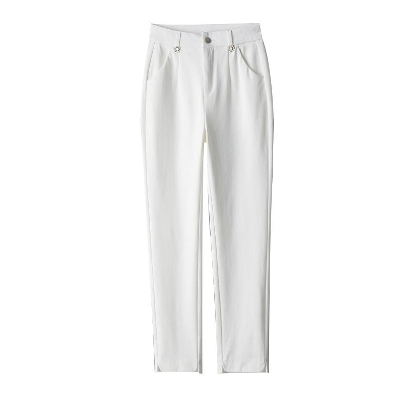 Women's High-Waisted Slim-Fit Straight-Leg White Pants for Summer