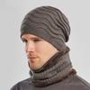 Knitted Hat Men Winter Warmth Windproof Cap Scarf Threepiece Set For Commuting