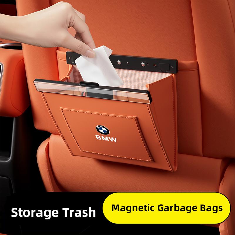 MXUI1 BMW Car Garbage Bag Magnetic Adsorption Seat Back Hanging Storage Bag Trash can For 50th E28 X3 F30 F40 F10 E46 E70 E39 E36 E92