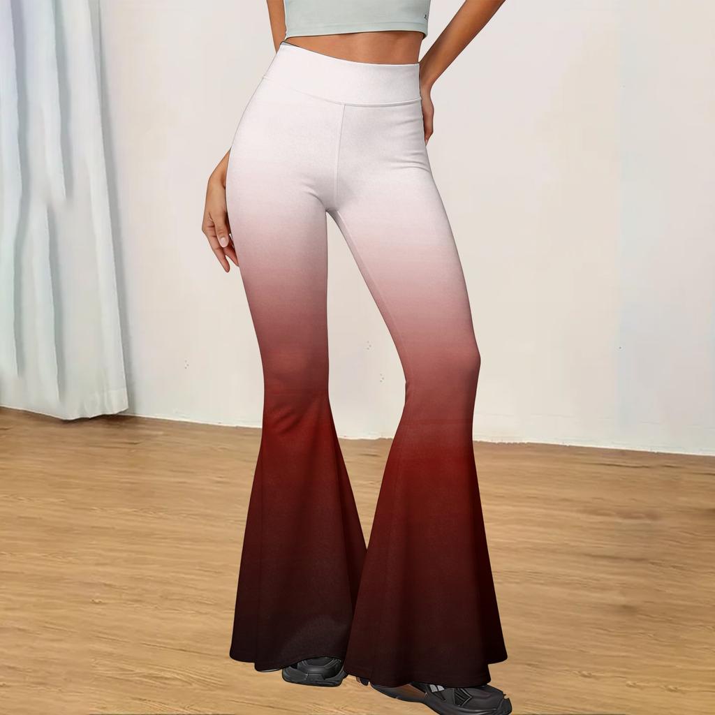 Damen High Waist Ausgestellte Yogahose mit Farbverlauf Print Schmal Geschnitten Stretch Lässige Schlaghose für den Alltag