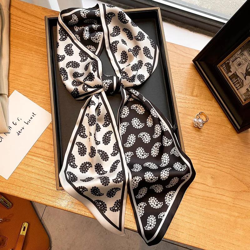 Luxury Long Silk Scarf Female Animal Horse Print Thin Narrow Scarf Bag Hair Band Ribbon Scarfs Women Neckerchief