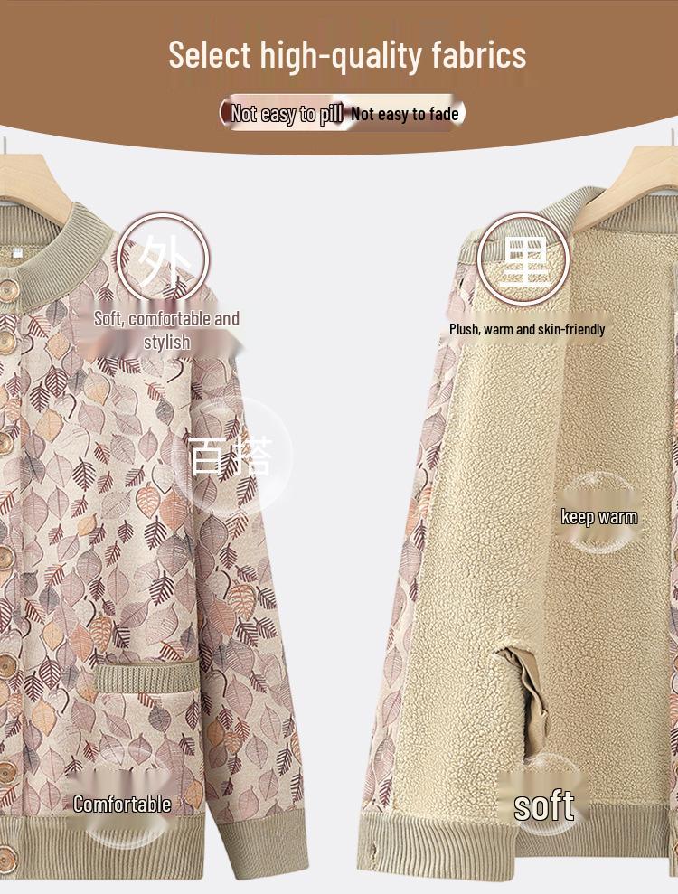 Autumn & Winter Fleece-Lined Floral Cardigan for Moms & Grandmas