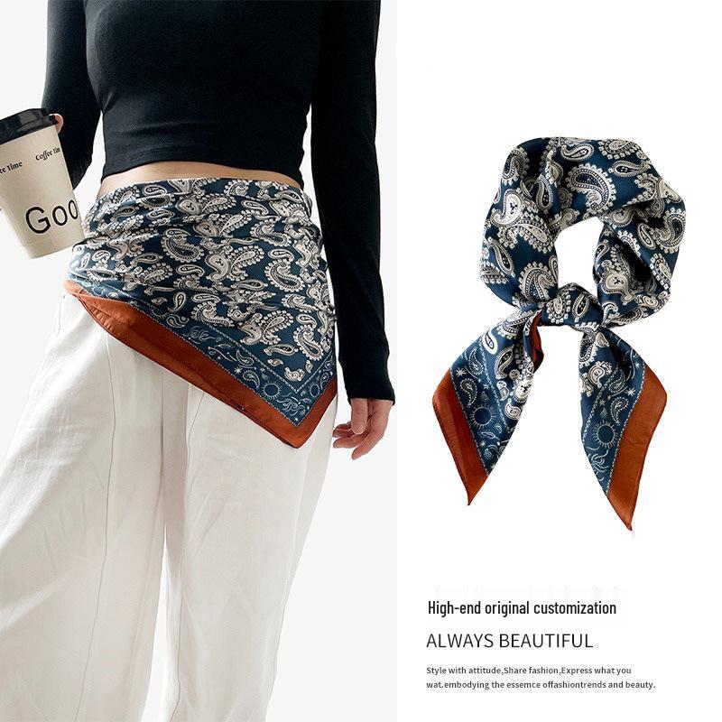 Japanese Retro Silk Cashew Flower Scarf: High-End Ethnic Style Neckerchief, Headwrap, and Waist Decoration