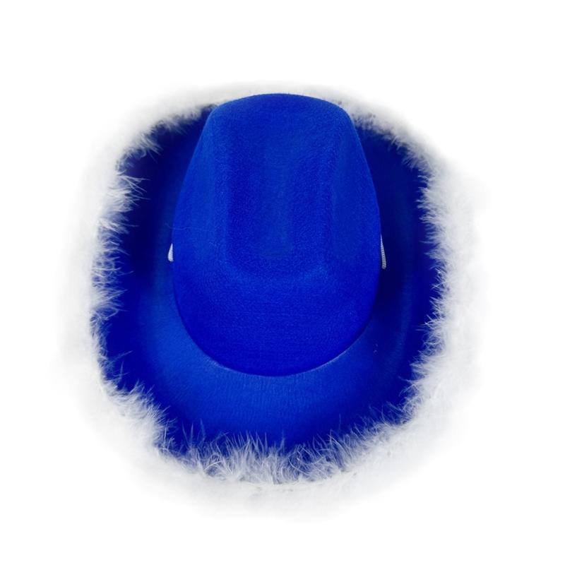 Stylish Cowgirls Hat Ocean Blue Sun Hat With Feathered Trim For Music Festival Beach Parties And Everyday Casual Wear