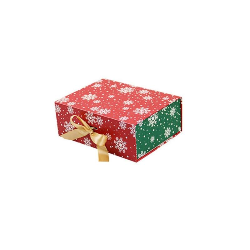 Christmas Treat Box with Gold Ribbon, Paperboard Favor Packaging for Chocolates, Jewelry, and Holiday Table Gifts