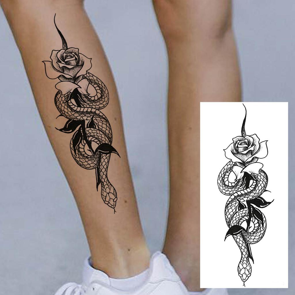 1 Sheet Tiger Snake Flower Temporary Tattoos For Women Girls 3D Rose Watercolor Tattoo Sleeve Bosy Art Drawing Tatoo Sticker