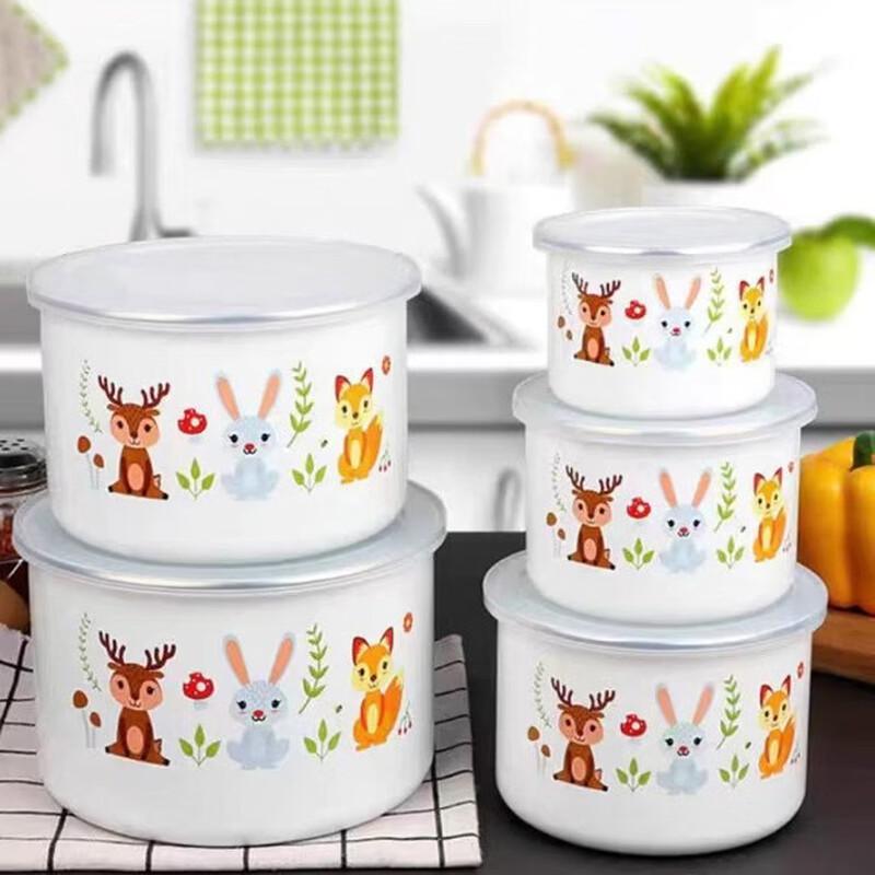 ZISIZ Cartoon Deer Enamel Bowl Set with Lids