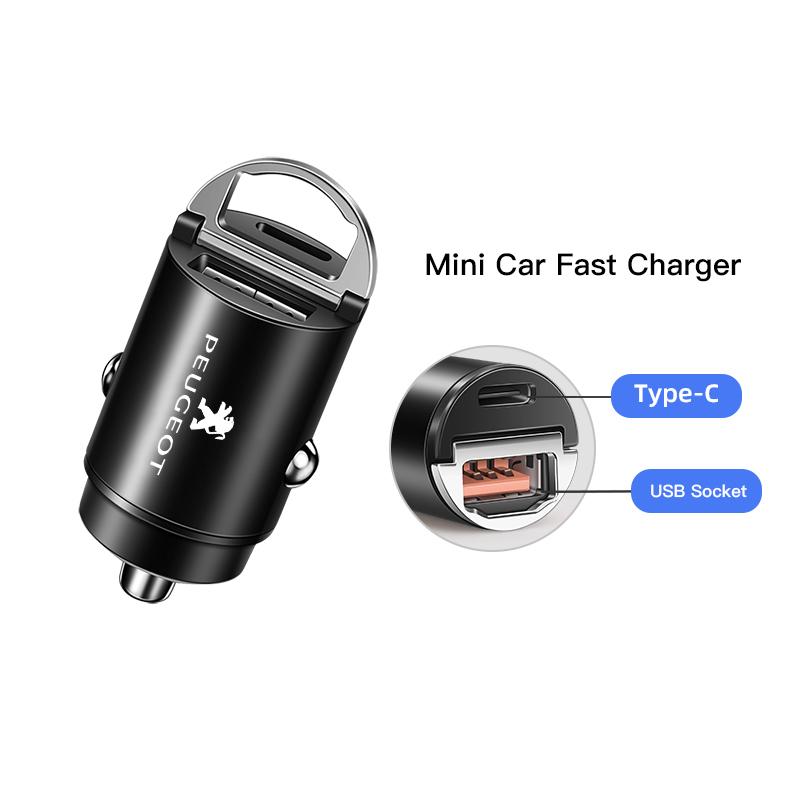 100W QC3.0 PD Mini Car Charger Fast Charging Car USB Type C Charger For Peugeot 208 3008 308 2008 207 508 407 307 408 5008 4008