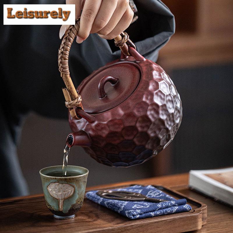 600ML Zen Black Hammer Point Lifting Beam Pot Household Tea Brewing Pot Boiling Water Kettle For Electric Pottery Stove Teaware