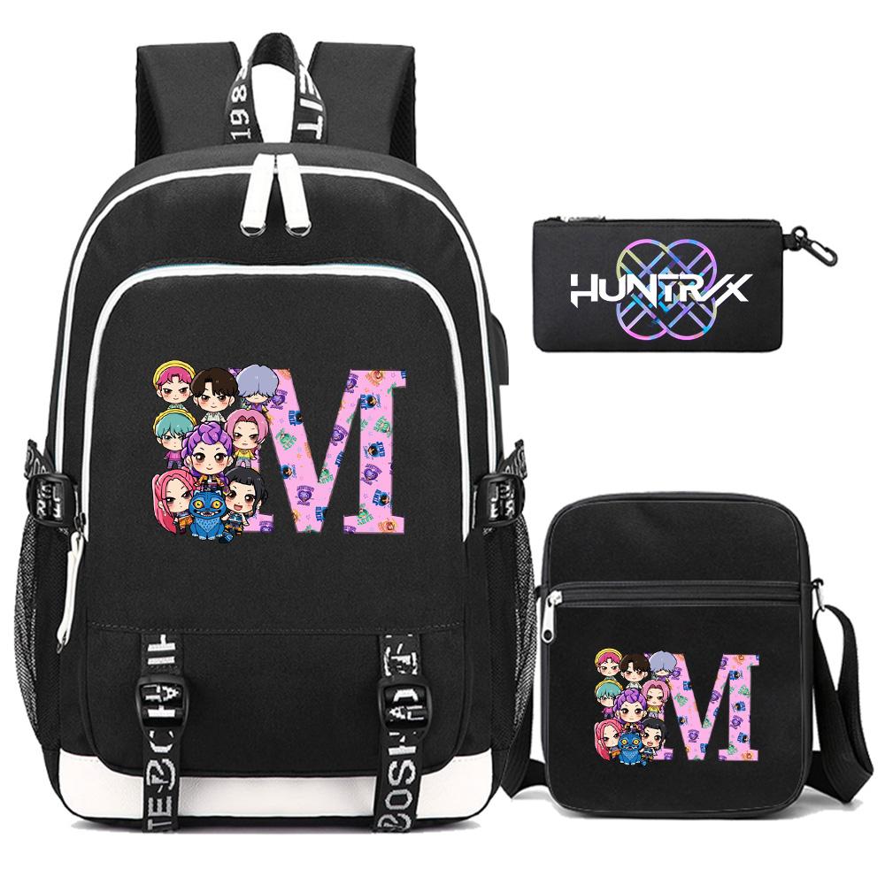 3Pcs/set 26 English Letter Kpop Printed Backpack with Shoulder Bag Pencil Case for Teenager Girl Boy Bookbag Large Capacity Waterproof Travel Bag
