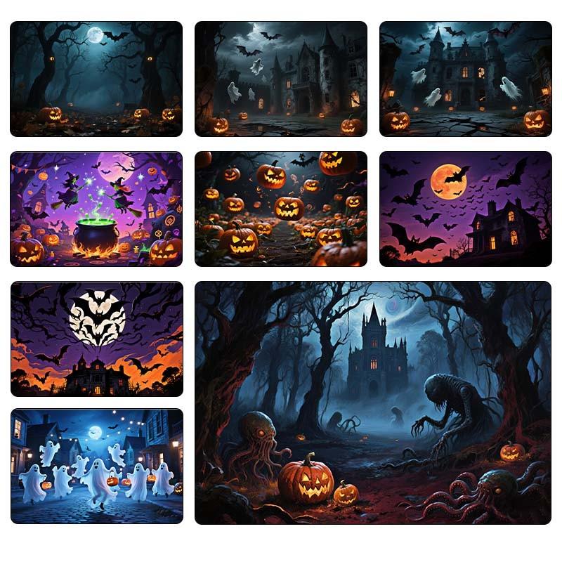 Halloween Wall Art Decor AI Spooky Pumpkin Candy House Gothic Cemetery Poster Horror Fantasy Room Decor Mystery Festive Holiday Background Painting