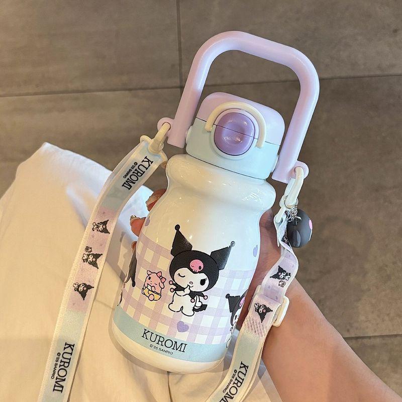 

Sanrio Kuromi Large-Capacity Thermos Cup for Girls, Cute Children s School-Use Straw Cup, Student Dual-Drink Water Bottle 540ml Kuromi [Handle + Strap]