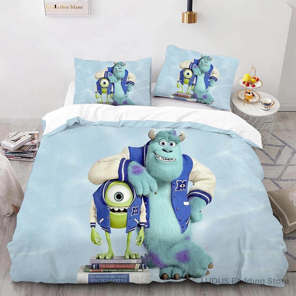 Sada povlečení Monstra s.r.o. Mike Wazowski Sulley Povlak na peřinu s povlaky na polštáře Roztomilý kreslený povlak na přikrývku pro dekoraci ložnice