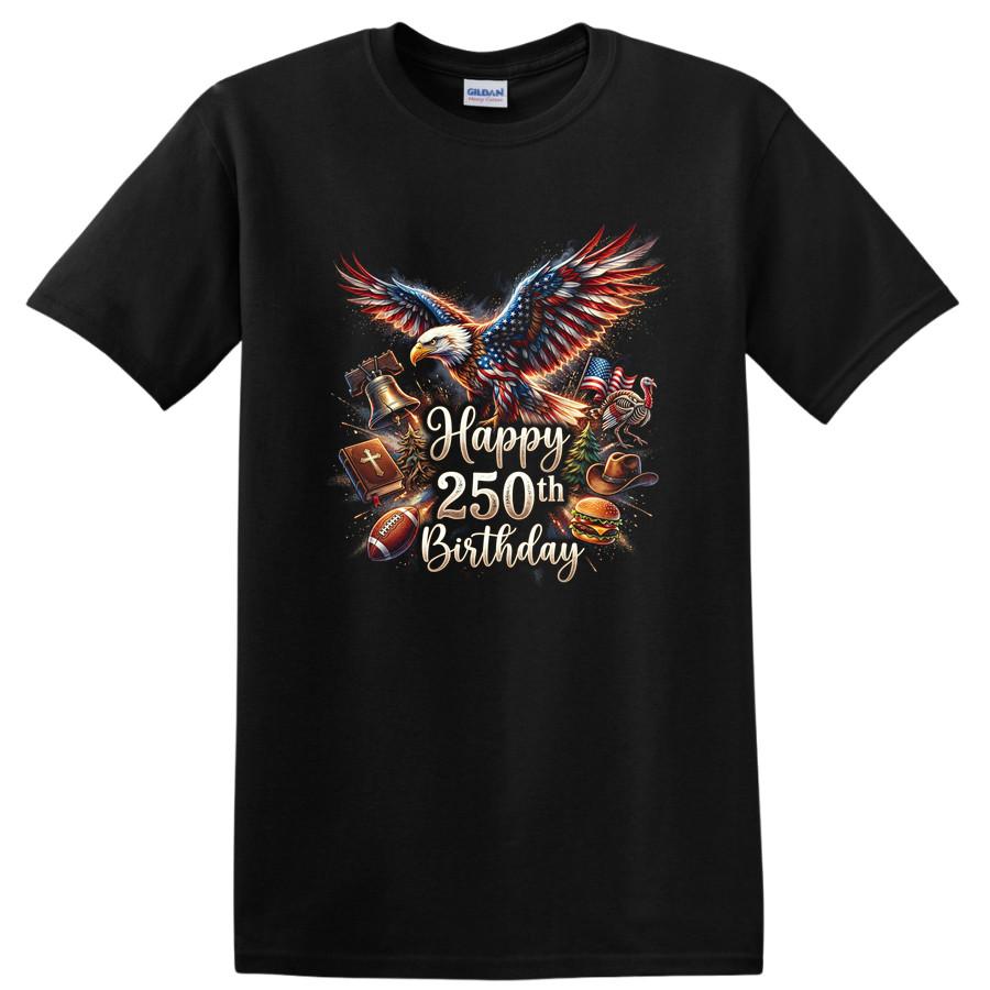 USA 250th Birthday Eagle T Shirt Patriotic Celebration Tee with Burgers Football 3XL