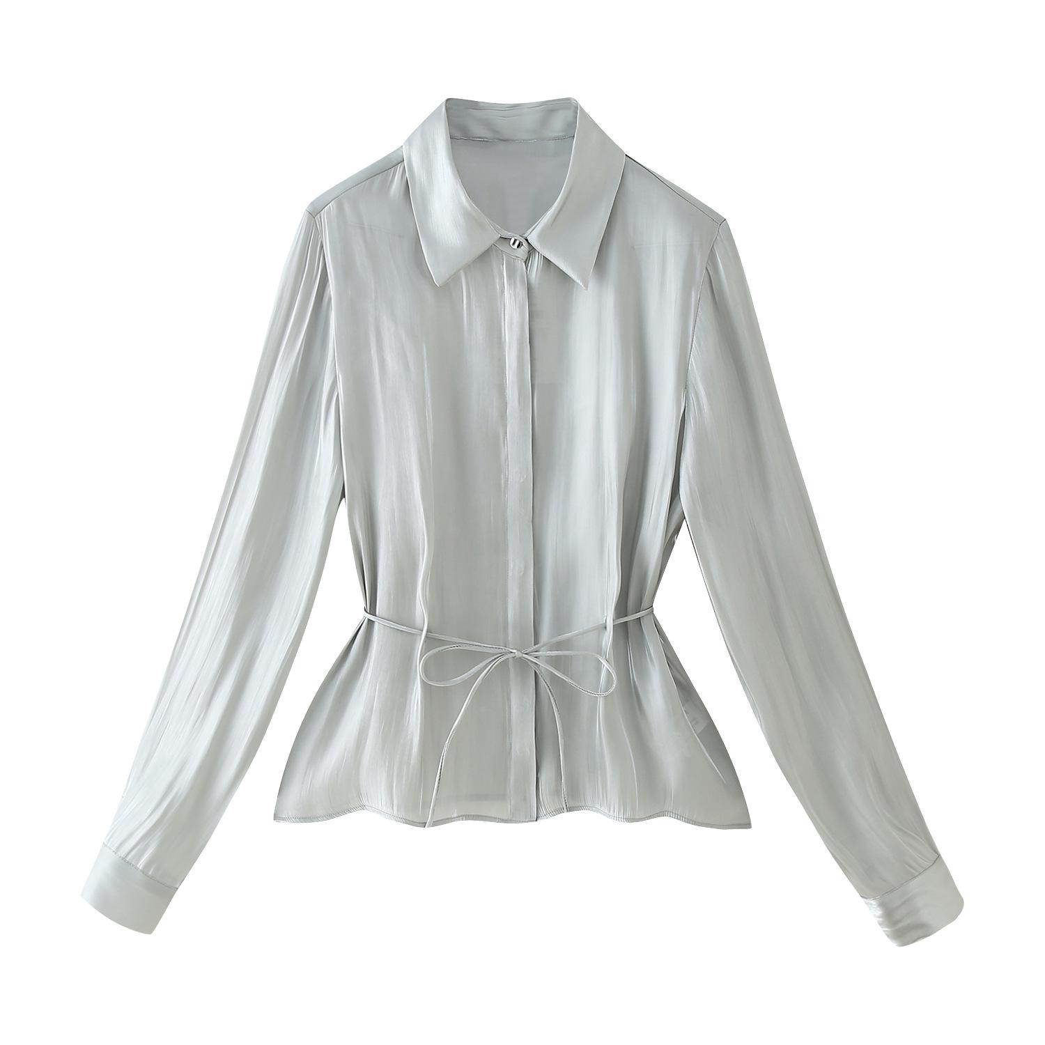 

2025 Весна Женская Европейская и Американская Мода Блестящая Блузка с Бантом Small