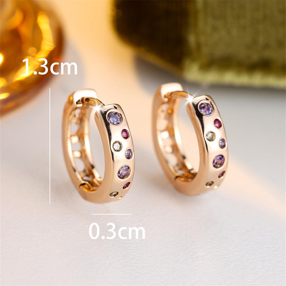 Small Round Stone Rainbow Zircon Hoop Earrings For Women Men Vintage Gold Color Ear Buckle Wedding Jewelry Engagement Party Gift