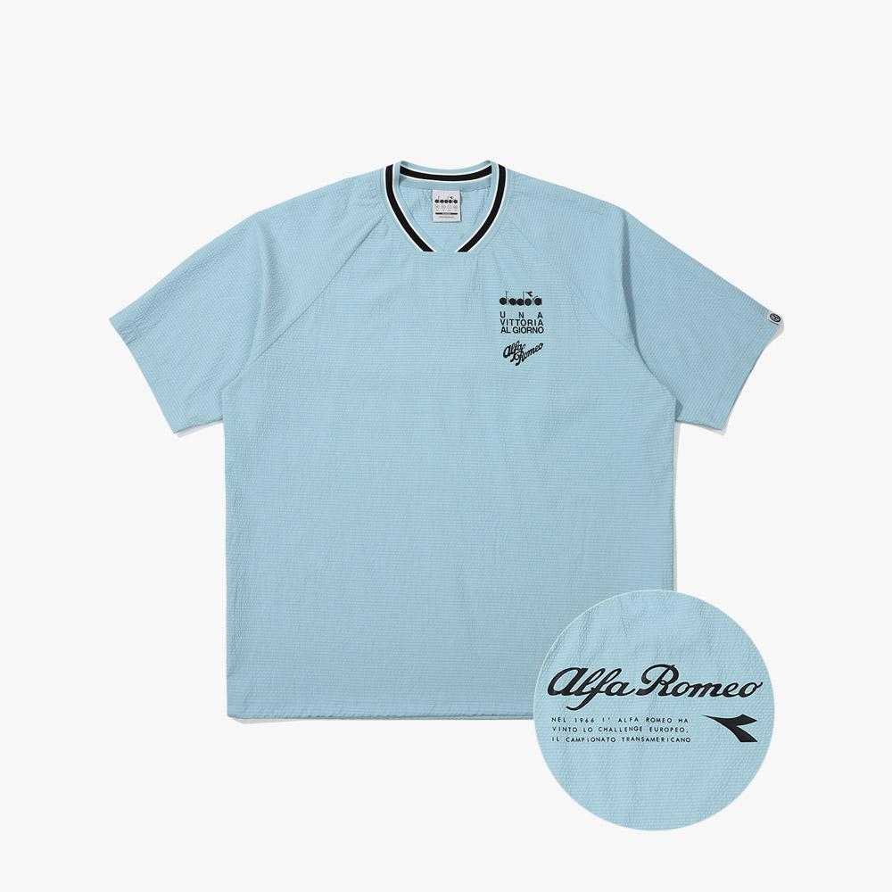 Diadora Alfa Romeo Seersucker Short Sleeve T-Shirt Sky Blue