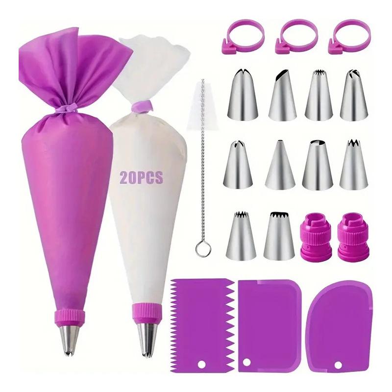 Silikon Spritzbeutel und Tüllen Set DIY Kuchen Dekorationsset mit Edelstahl Düse Wiederverwendbarer Spritzbeutel Gebäck Kuchen Backwerkzeug