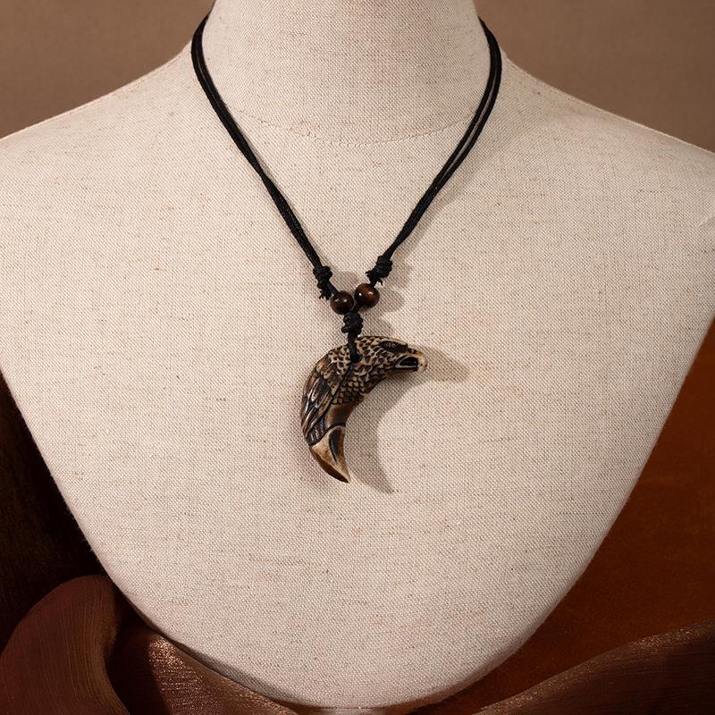 New Zealand Tribal Ethnic Style Resin Necklace Maori Fish Hook Imitation Bone Pendant Sweater Chain Scenic Travel Jewelry