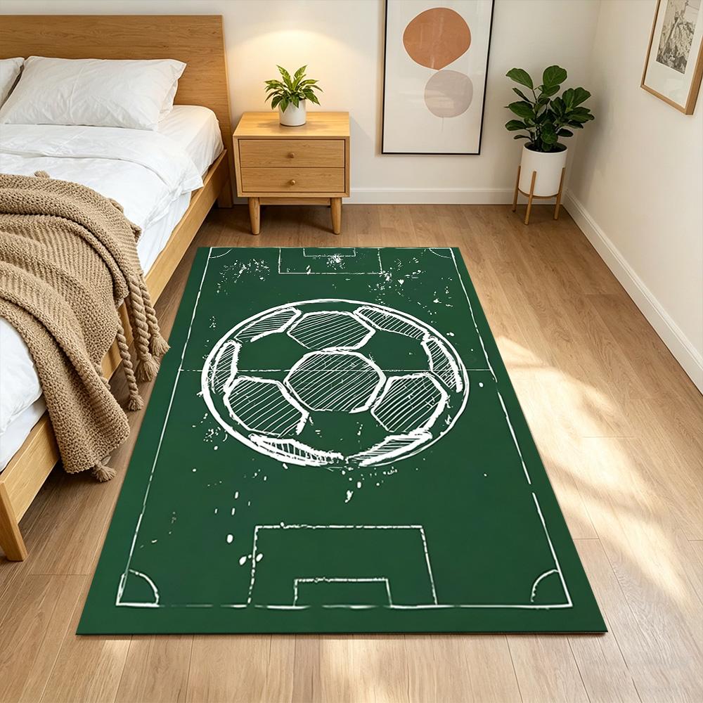 Soccer Field Strategy Sketch Decorative Area Rug Compact Foldable Construction Non-slip Bottom All-season Home Use Elegant Luxury Rug