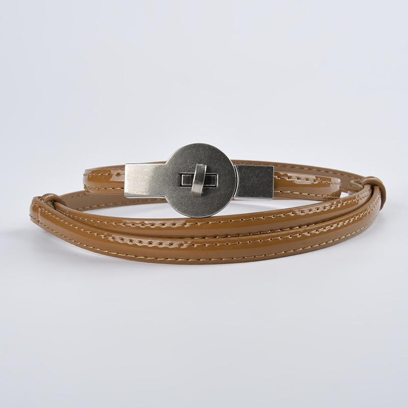Retro Buckle Thin Belt Women With Dress Decoration Small Belt Waist Thin Lacquered Cowhide