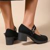 Women's Spring and Autumn Retro Black Small Leather Shoes Fashion Suede One-line Buckle Thick-heeled Women's Shoes