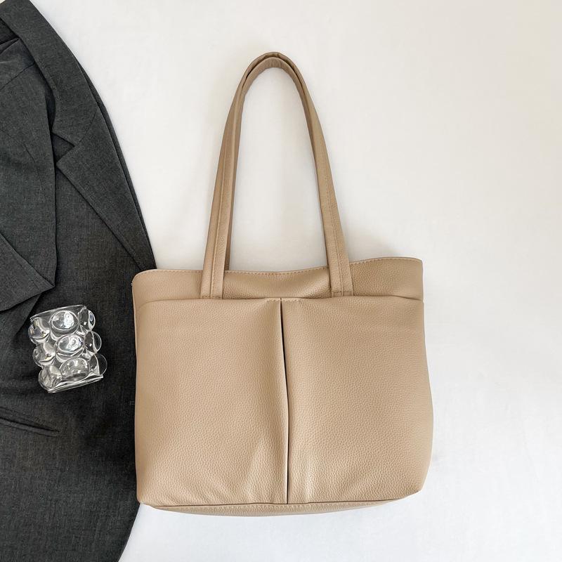 Versatile Solid Color PU Leather Tote Bag for Women Large Capacity Underarm Bag Casual Zipper Work Handbag