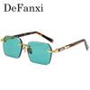 Trendy Classic Rimless Sunglasses Women Men Dark Green Lens Sun Eyeglasses Vintage Retro Small Square Eyeglasses Outdoor Use Rectangle Glasses