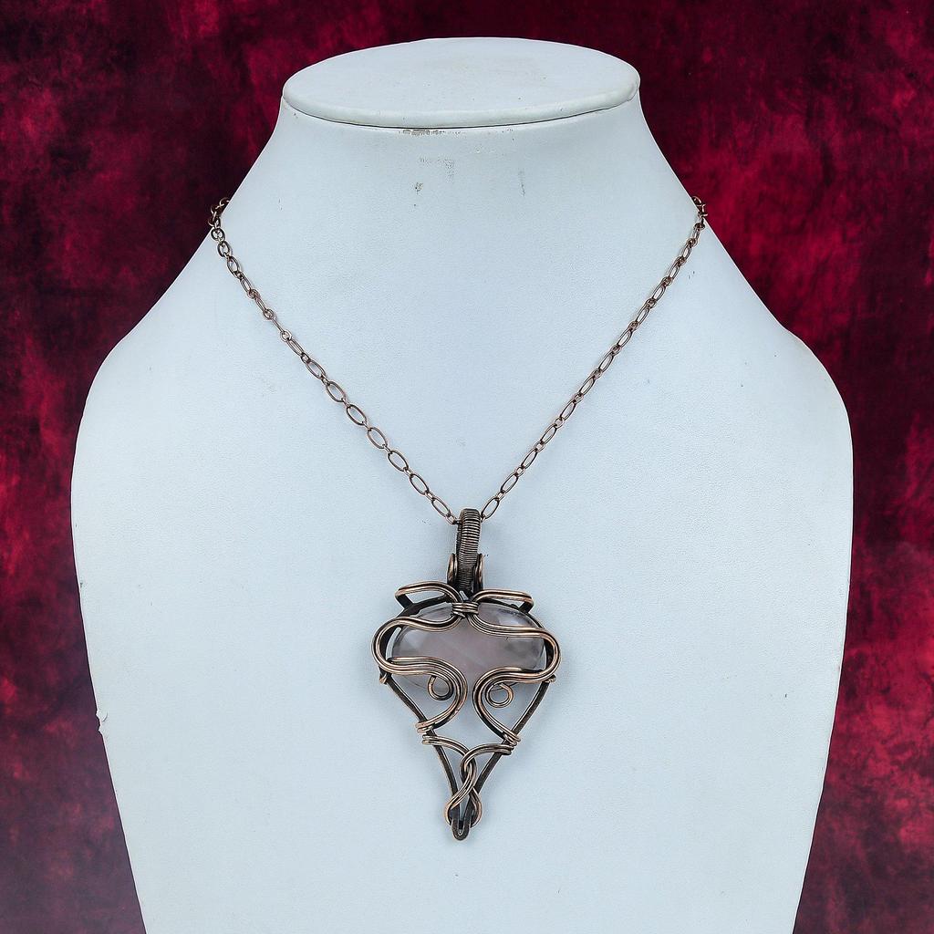 Rose Quartz Pendant Genuine Gemstone Pendant Copper Wire Wrapped Handmade Jewelry
