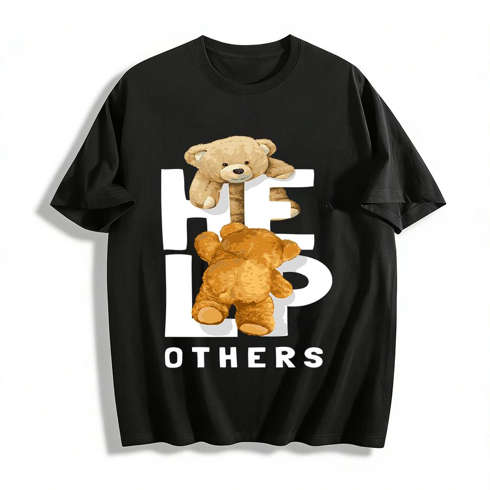 

Cute Fun Bear Print Adult Casual T-Shirt Creative Visual Design Loose Comfortable Daily Top Pure cotton T-shirt XXS