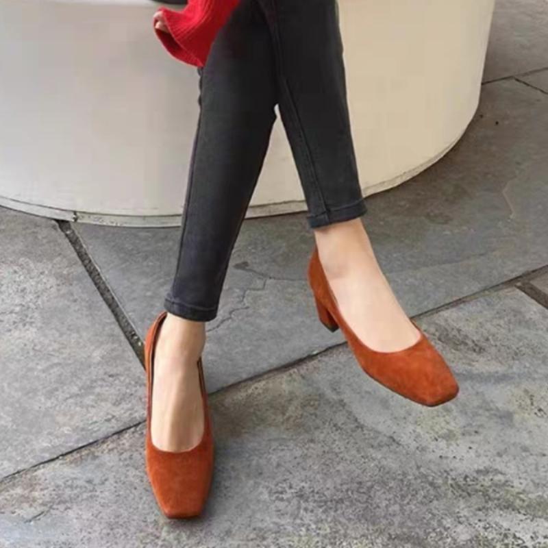 Fashion 2025 New Black Temperament Professional Women's Shoes Mid-heeled Square Toe High Heels Women's Thick Heels