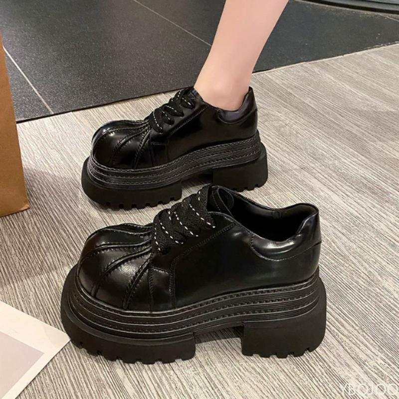 Thick soled height increasing lace up thick heel fashion single shoe simple comfortable non slip wear-resistant women's shoes