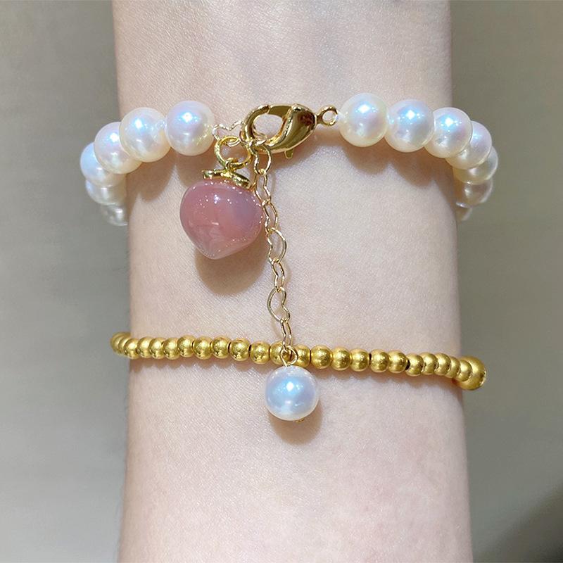 

Браслет из пресноводного жемчуга Zhuji 7-8 мм с почти круглым небольшим дефектом, агатовый браслет в форме меда и персика, ювелирные изделия