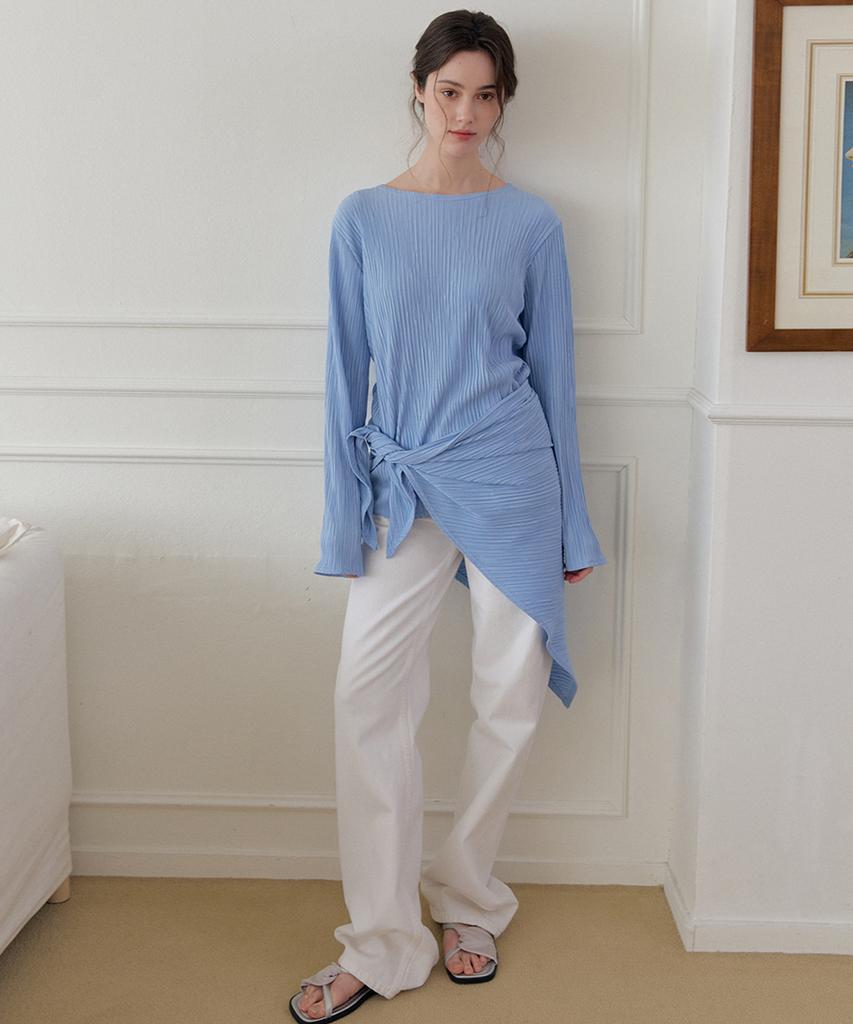 Meojiaenminggeul Iconic Pleats Wrap Scarf Blouse T (Blue)