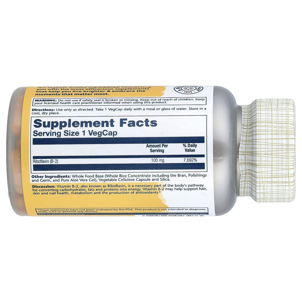 Solaray Vitamin B2 100mg VegCap, 100 Tablets