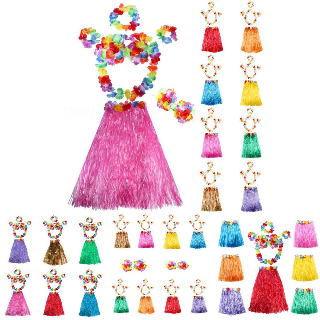 Auffälliger hawaiianischer Hula-Tanz-Grasrock für Erwachsene mit farbenfrohen floralen Akzenten