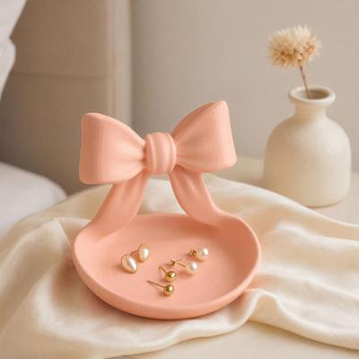 3D Printed Bow Jewelry Organizer Tray, Decorative Ribbon Bow Ring Holder for Rings Earrings Necklace, Vanity Storage Dish for Dresser,