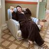 Winterfleece verdickter Kapuzenpyjama Damen locker warm Bad Korallenfleece Pyjama Loungewear zweiteiliges Set