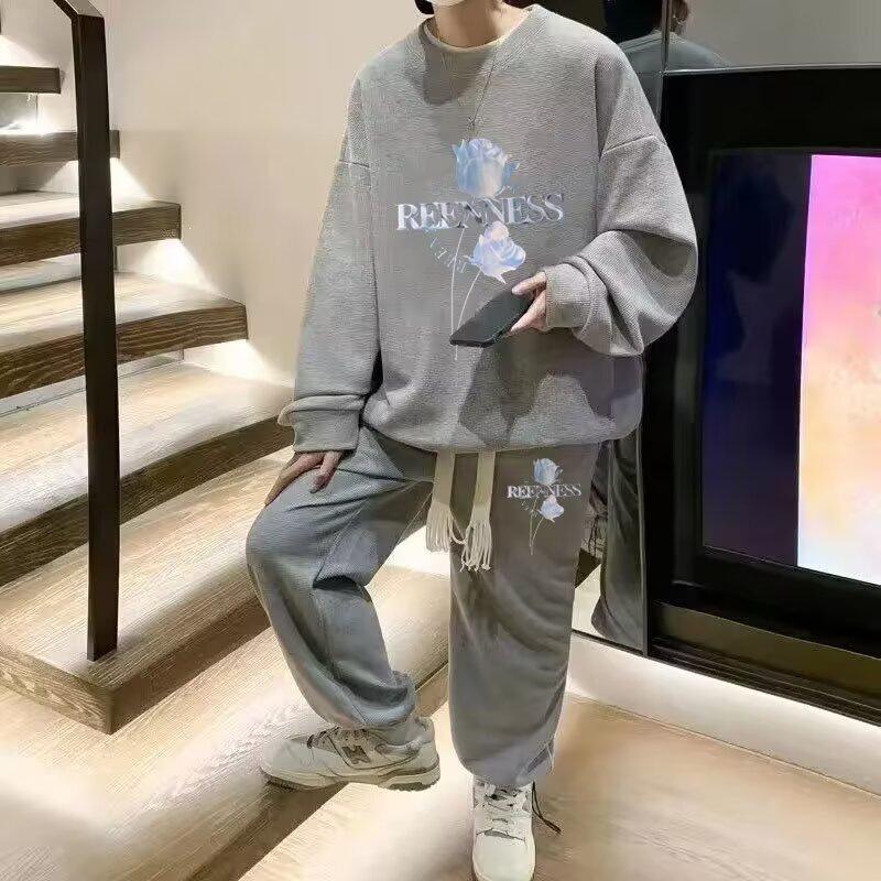 Harajuku Sporty Men's Fashion Set: Trendy Loose Hoodie & Pants Two-Piece