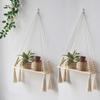 Wood Wall Shelf Macrame Floating Wall Shelf Hanging Shelves Plant Corner Holder Display Stand Room Decor Boho Home Decoration