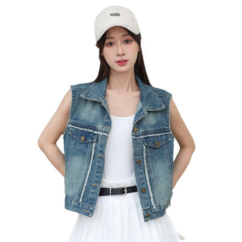 Hong Kong Style Frayed Retro Soft Denim Vest